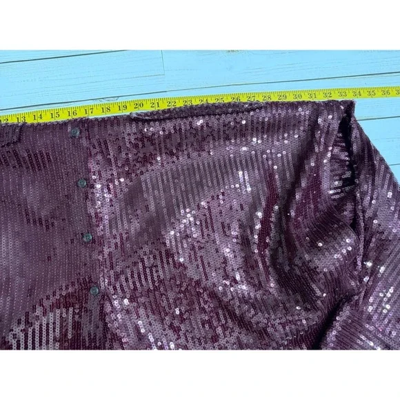 NWT Anthropologie Pilcro Sequin Buttondown‎ Shirt Plum 3X Top Party Holiday - Picture 4 of 9